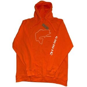 NEW Simms Mens Bass Hoodie Neon Orange Fishing Graphic Sweatshirt XXL NWT